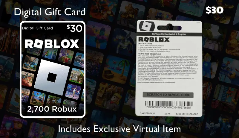 Roblox Digital Gift Code for 2,700 Robux ($30)